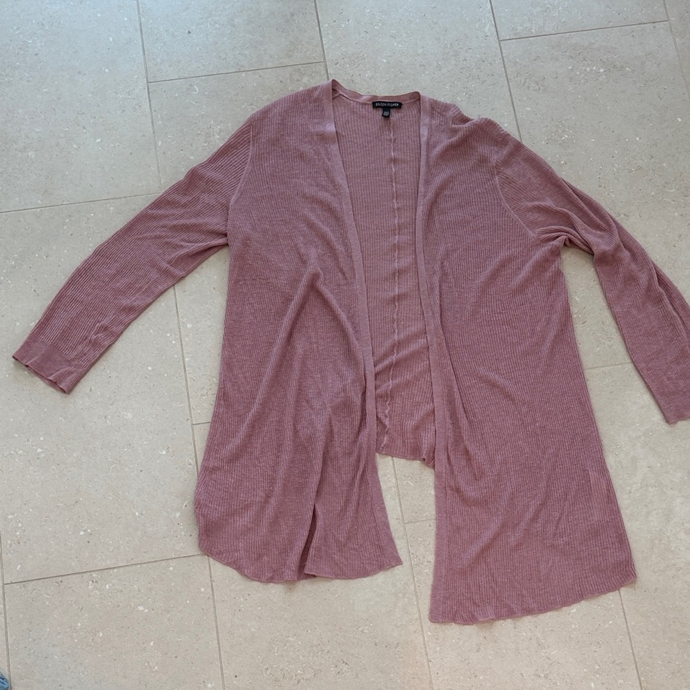 Eileen Fisher Dusty Rose Open-Front Cardigan - Picture 2 of 3